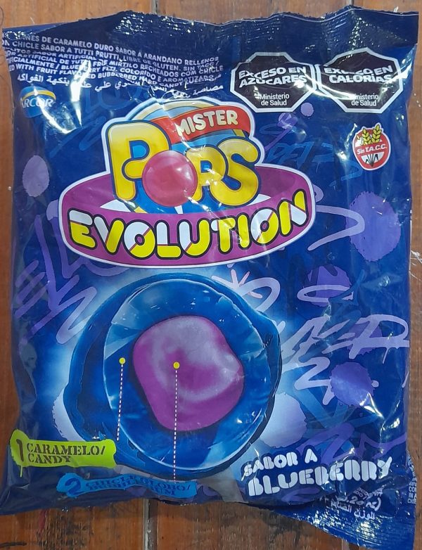 CHUPETIN C/CHICLE EVOLUTION BLUEBERRY x24u